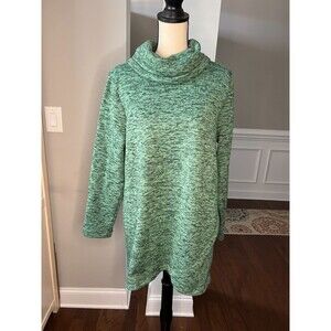 Women's Lands End Pullover Cowl Neck Tunic Sweater OEKO-TEX Green Sz L